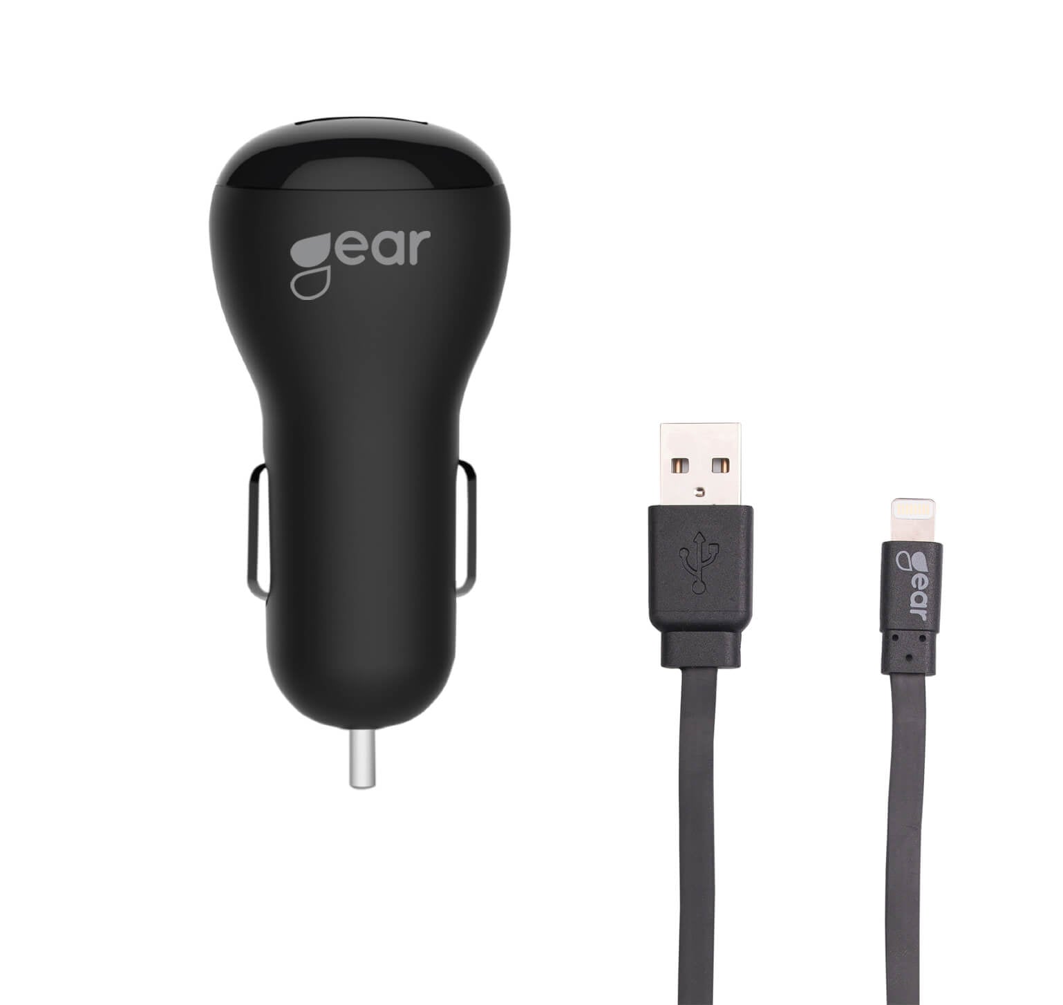 gear-gear-laddare-12-24v-1xusb 1A Svart Lightning Kabel platt 1m MFI